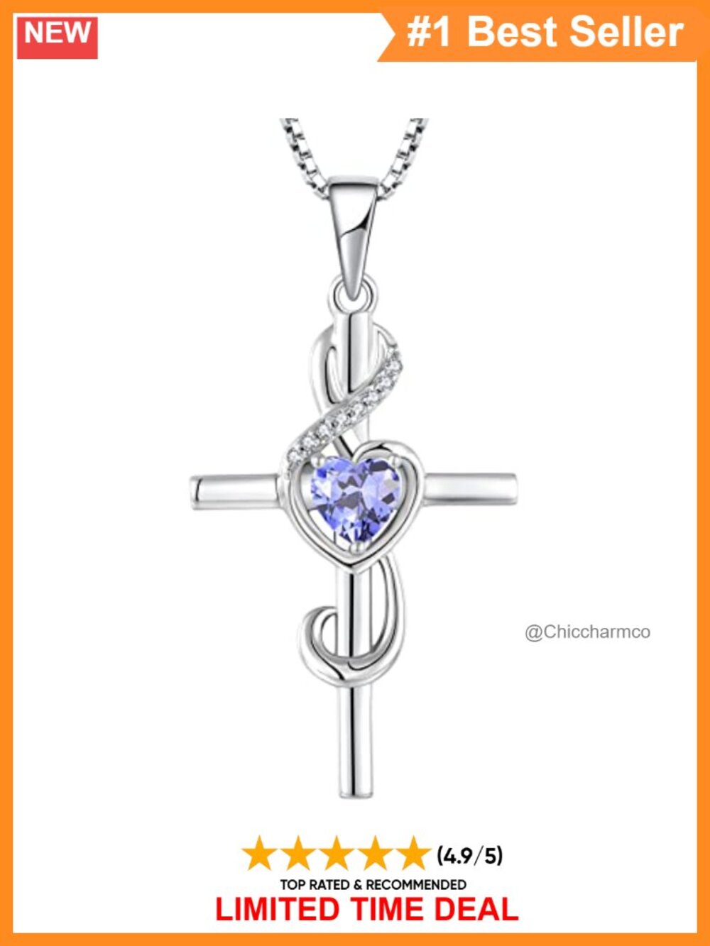 Sterling Silver Treble Clef Cross Necklace | Created Tanzanite Pendant | Music